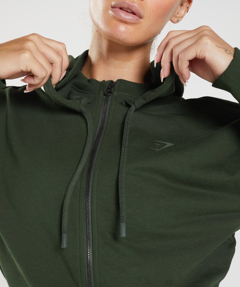 Women's Gymshark GS Power Cropped Zip Hoodie Olive | NZ 1XJCPW